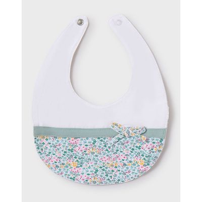 WHITE & GREEN FLORAL PRINT BIB BOW TRIM / 9875-070