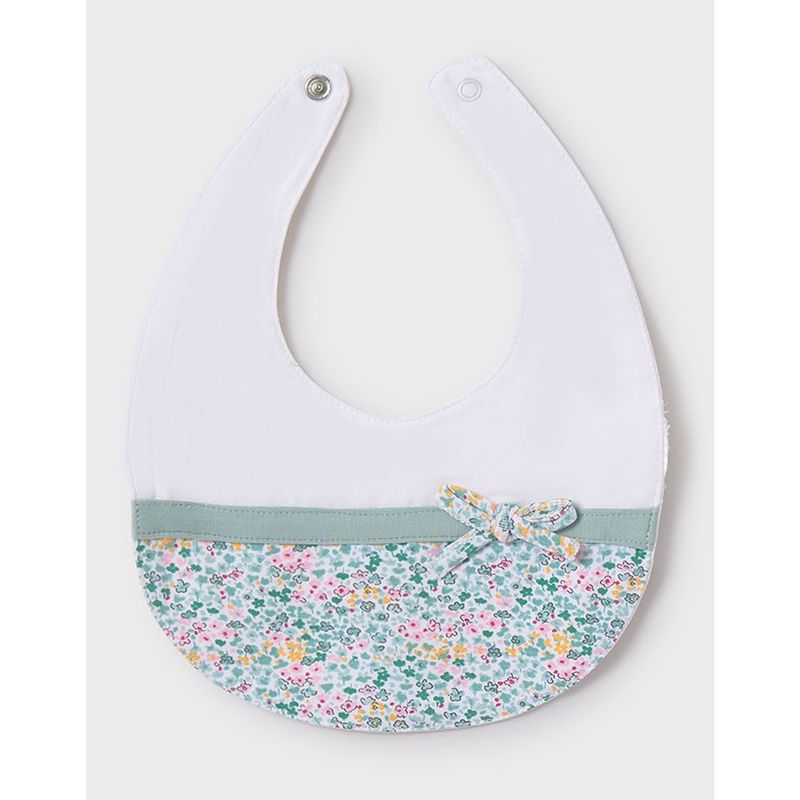 WHITE & GREEN FLORAL PRINT BIB BOW TRIM / 9875-070