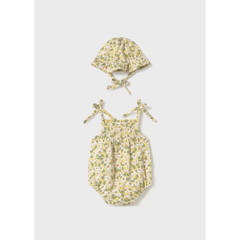 2PC YELLOW ROMPER & SUNHAT DAISY PRINT S/STRAPS / 1667-039
