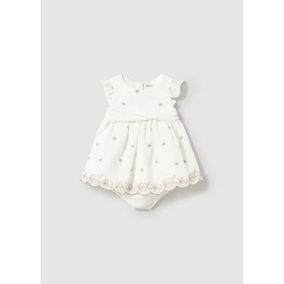 CREAM DRESS & BELT GOLD EMBROIDERED TRIM / 1856-014