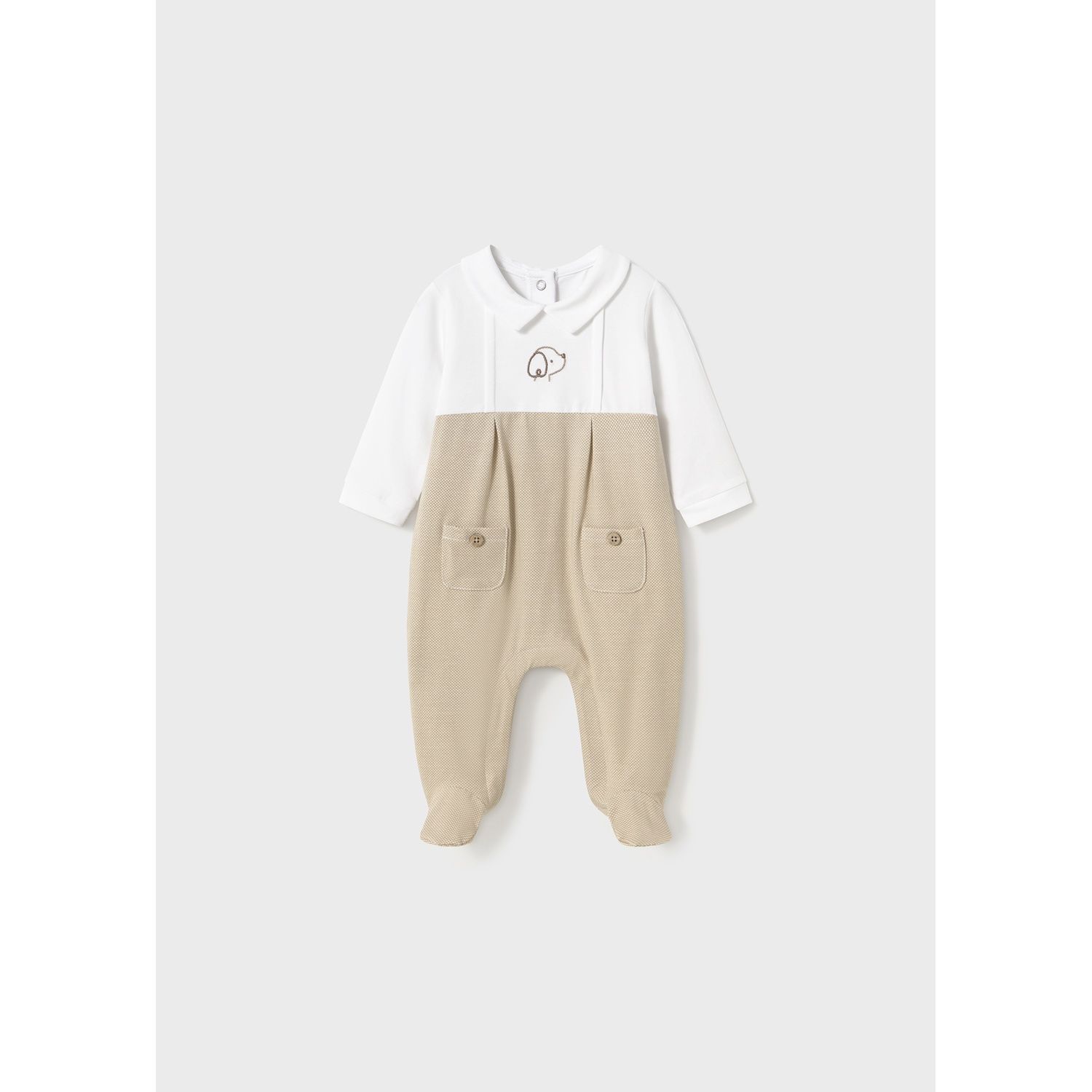 WHITE & BIEGE SLEEPER PUPPY FACE 2 POCKETS / 1704-089