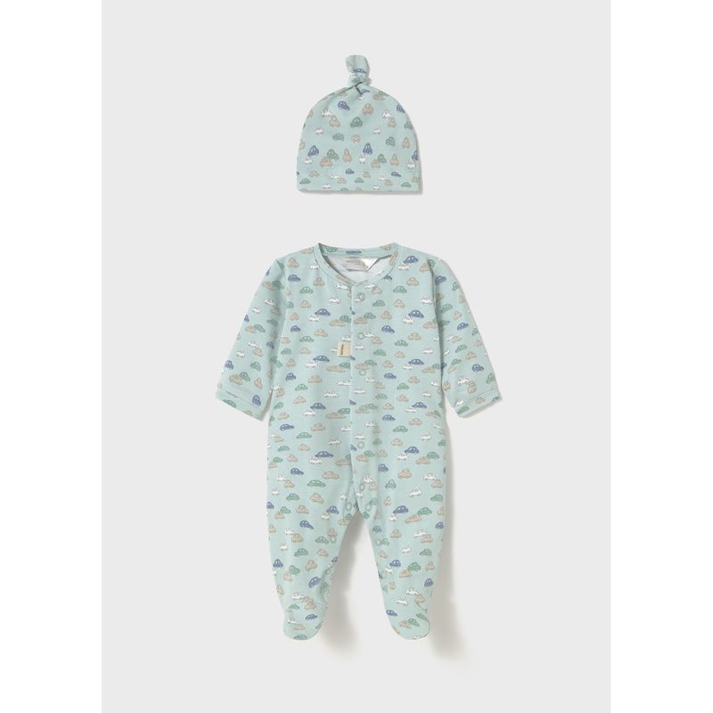 GREEN 2PC SLEEPER & HAT CAR PRINT FRONT CLOSURE / 1706-094