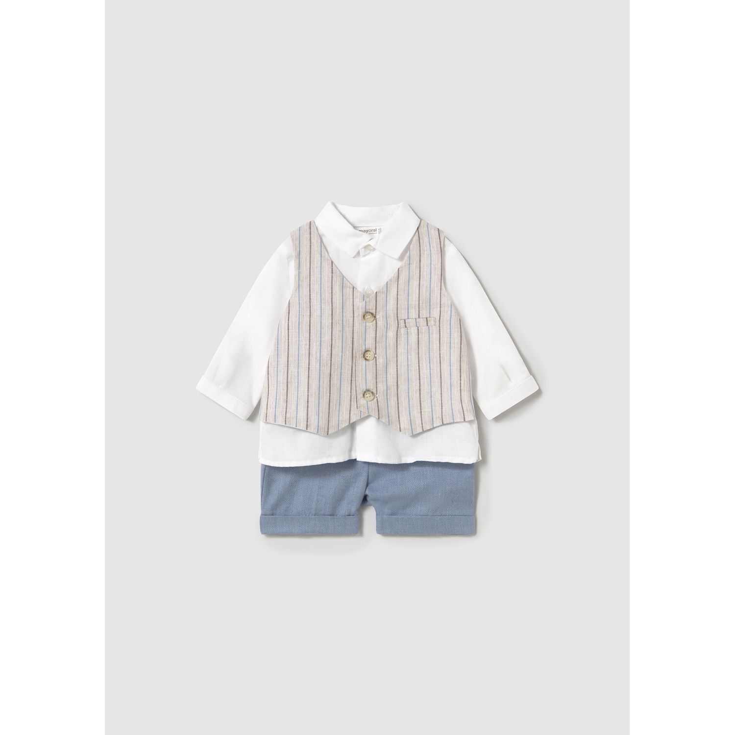 LINEN & BLUE 3PC VEST SHORT SET STRIPED / 1212-058