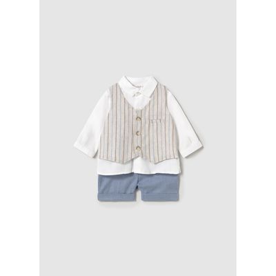 LINEN & BLUE 3PC VEST SHORT SET STRIPED / 1212-058