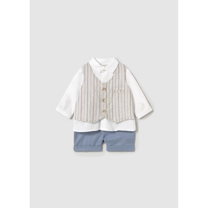 LINEN & BLUE 3PC VEST SHORT SET STRIPED / 1212-058