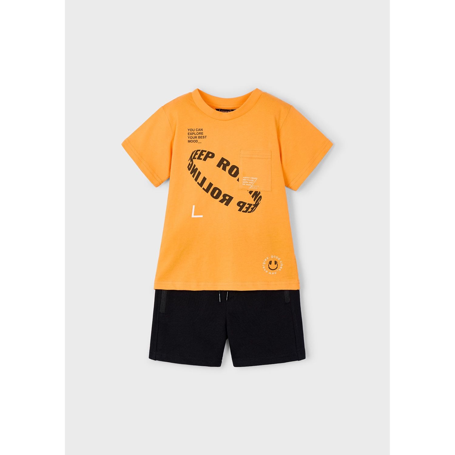 ORANGE & NAVY 2PC SHORT SET BLCK PRINT / 3608-018