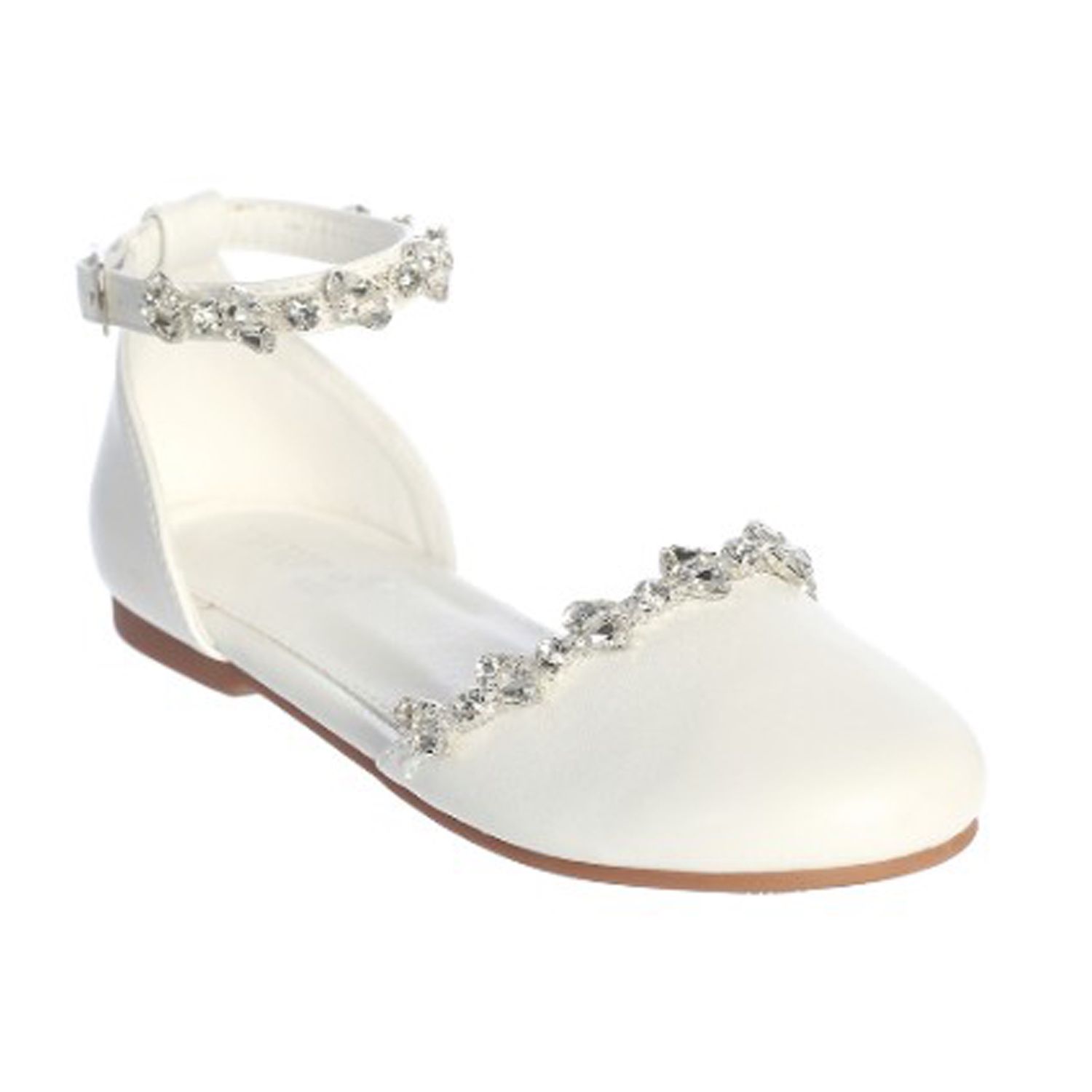 WHITE FLAT WITH RHINESTONE TRIM FRONT & ANKLE STRAP / S190