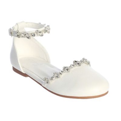 WHITE FLAT WITH RHINESTONE TRIM FRONT & ANKLE STRAP / S190