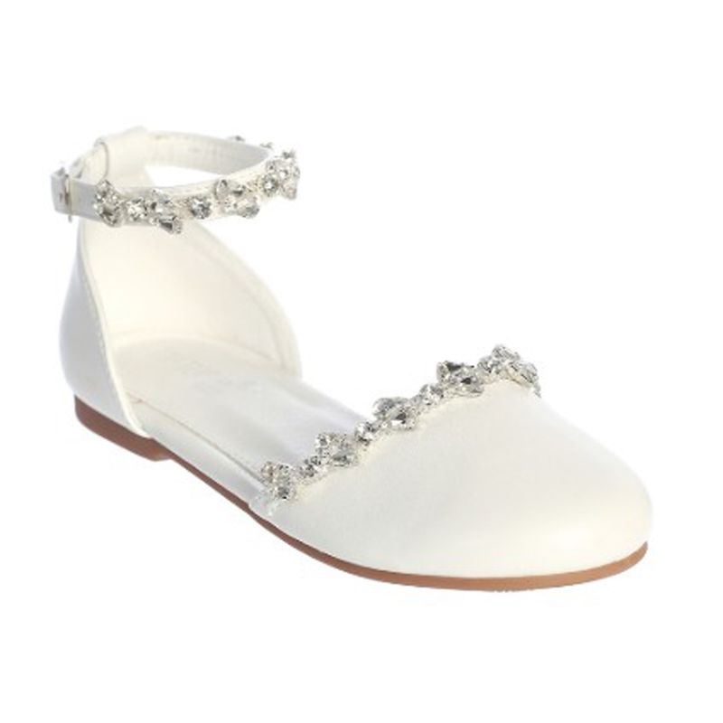 WHITE FLAT WITH RHINESTONE TRIM FRONT & ANKLE STRAP / S190