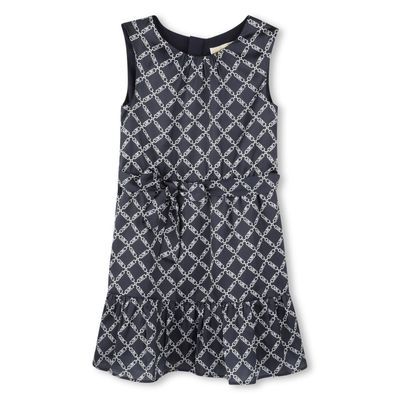 NAVY & WHITE DRESS & BELT MK PRINT SLEEVELESS SATIN / R30345-V42