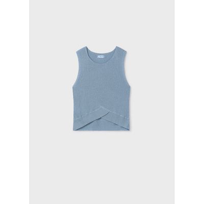 LIGHT BLUE KNIT TOP RIBBED SLEEVELESS SPARKLY / 6039-017