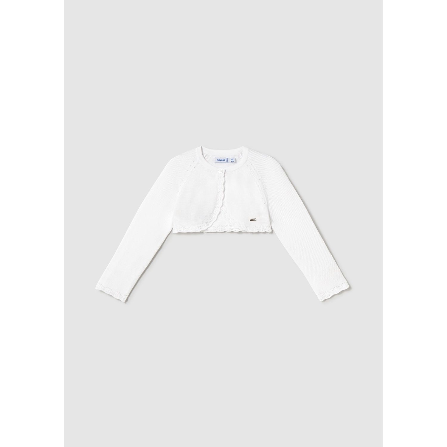 WHITE BOLERO CARDIGAN KNIT CROCHET EDGE TRIM / 306-046