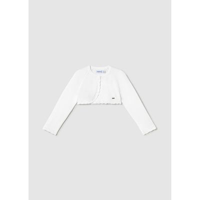 WHITE BOLERO CARDIGAN KNIT CROCHET EDGE TRIM / 306-046