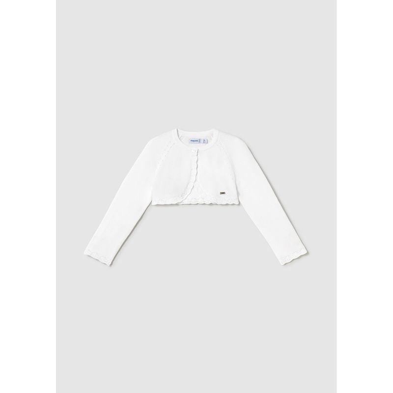 WHITE BOLERO CARDIGAN KNIT CROCHET EDGE TRIM / 306-046