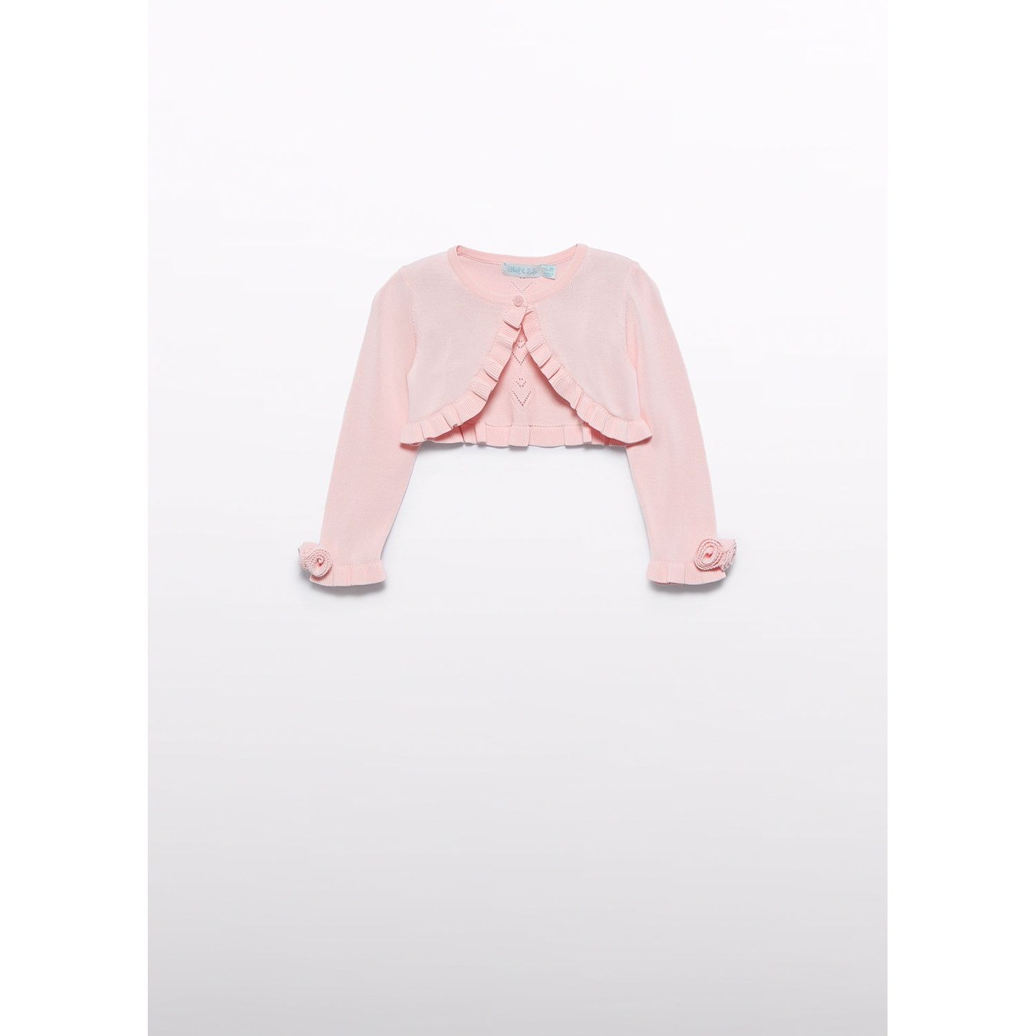 PEACH KNIT BOLERO CARDIGAN OPENWORK BACK FLOWER APPLIQUE / 5381-010