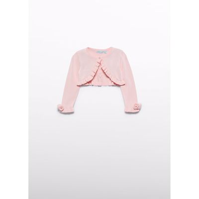 PEACH KNIT BOLERO CARDIGAN OPENWORK BACK FLOWER APPLIQUE / 5381-010