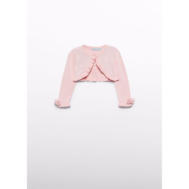 PEACH KNIT BOLERO CARDIGAN OPENWORK BACK FLOWER APPLIQUE / 5381-010