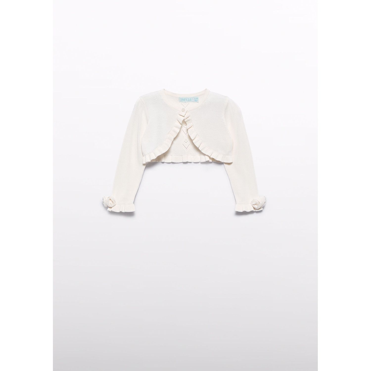 CREAM KNIT BOLERO CARDIGAN OPENWORK BACK FLOWER APPLIQUE / 5381-012