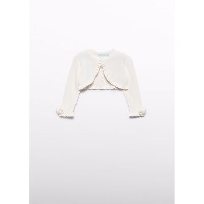 CREAM KNIT BOLERO CARDIGAN OPENWORK BACK FLOWER APPLIQUE / 5381-012