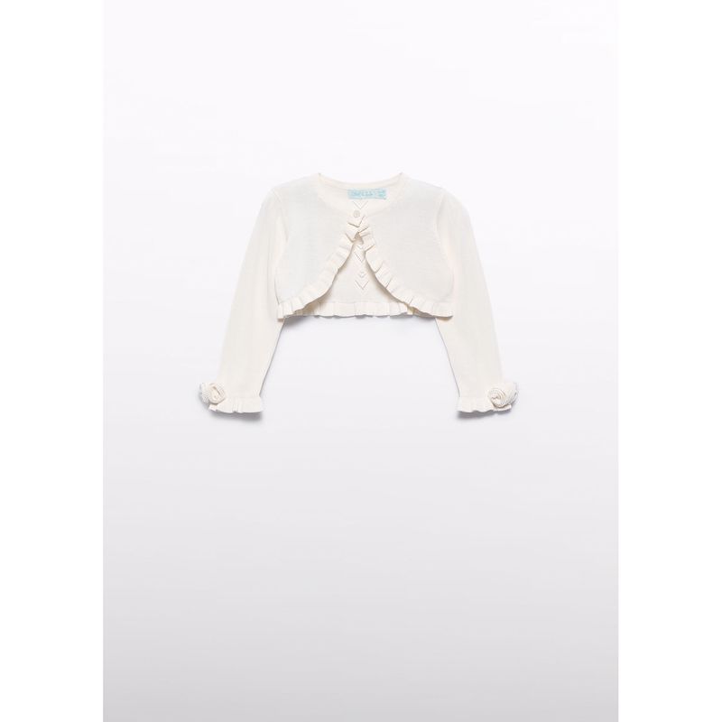 CREAM KNIT BOLERO CARDIGAN OPENWORK BACK FLOWER APPLIQUE / 5381-012