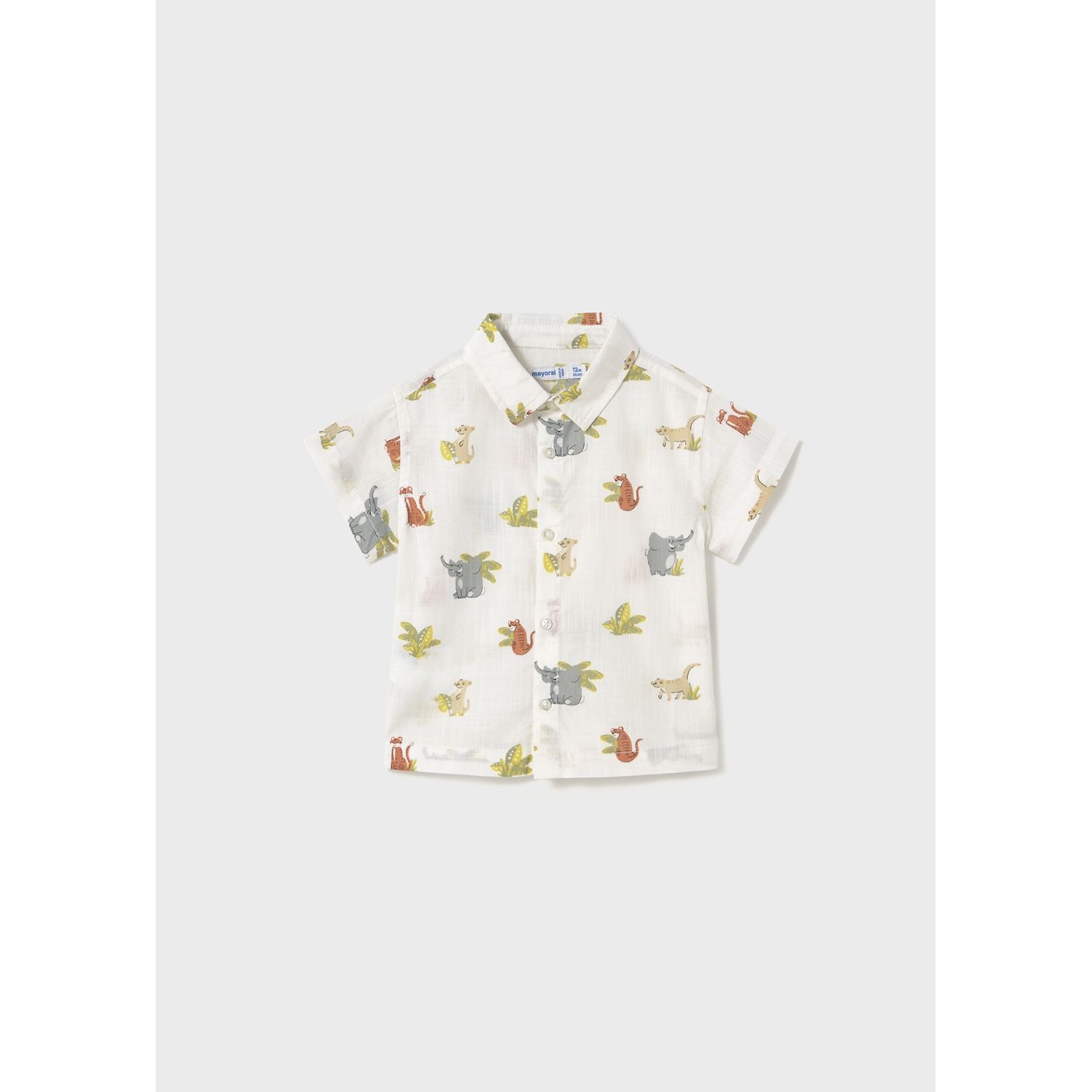 CREAM SHIRT JUNGLE ANIMAL PRINT SHORT SLEEVE / 1112-076