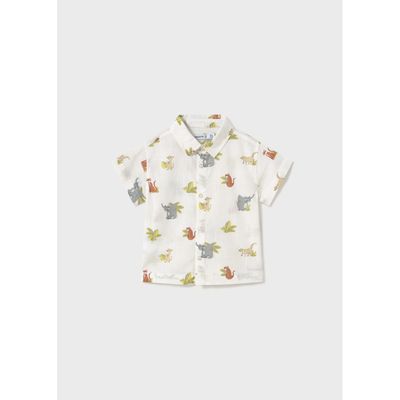 CREAM SHIRT JUNGLE ANIMAL PRINT SHORT SLEEVE / 1112-076