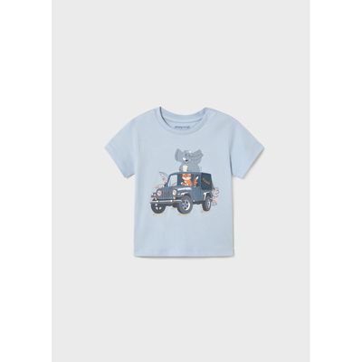 LIGHT BLUE TSHIRT TRUCK & ANIMAL PRINT SHORT SLEEVE / 1053-011