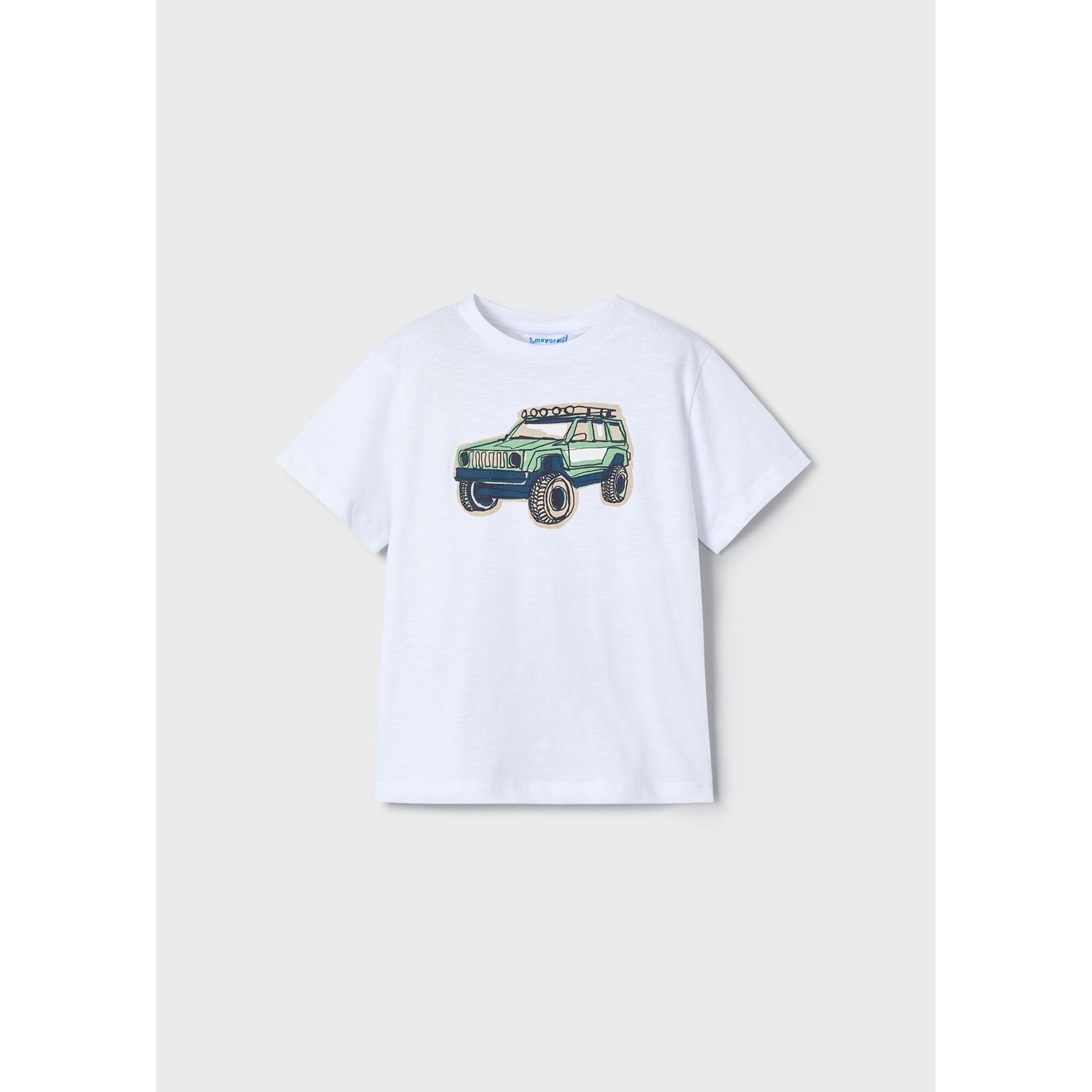 WHITE TSHIRT GREEN CAR PRINT SHORT SLEEVE / 3031-026