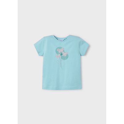 GREEN TSHIRT SILVER FLOWER APPLIQUE SHORT SLEEVE / 174-072