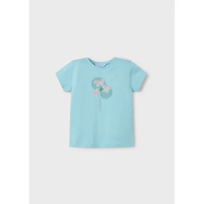 GREEN TSHIRT SILVER FLOWER APPLIQUE SHORT SLEEVE / 174-072