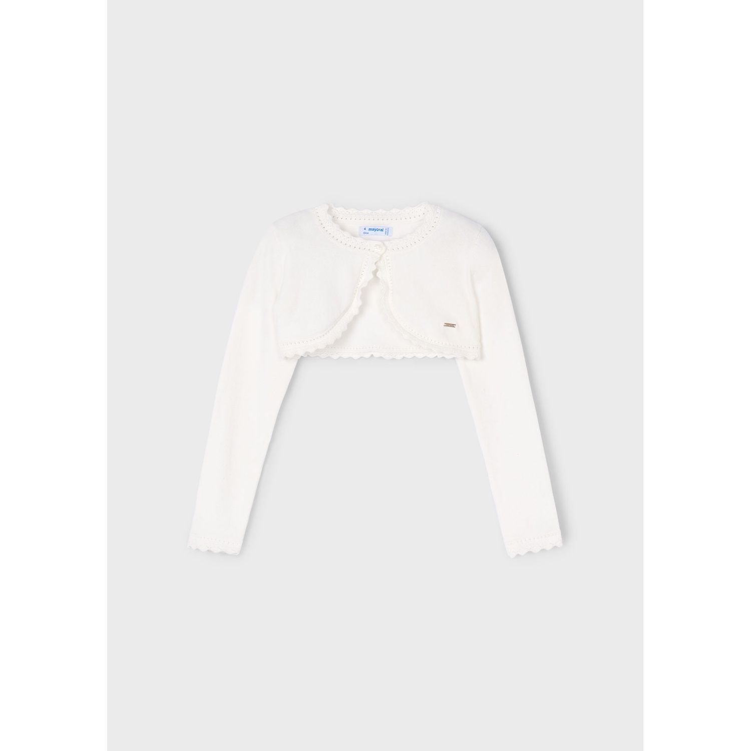 OFF WHITE KNIT BOLERO CARDIGAN SCALLOPED EDGE TRIM / 320-093