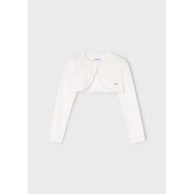 OFF WHITE KNIT BOLERO CARDIGAN SCALLOPED EDGE TRIM / 320-093