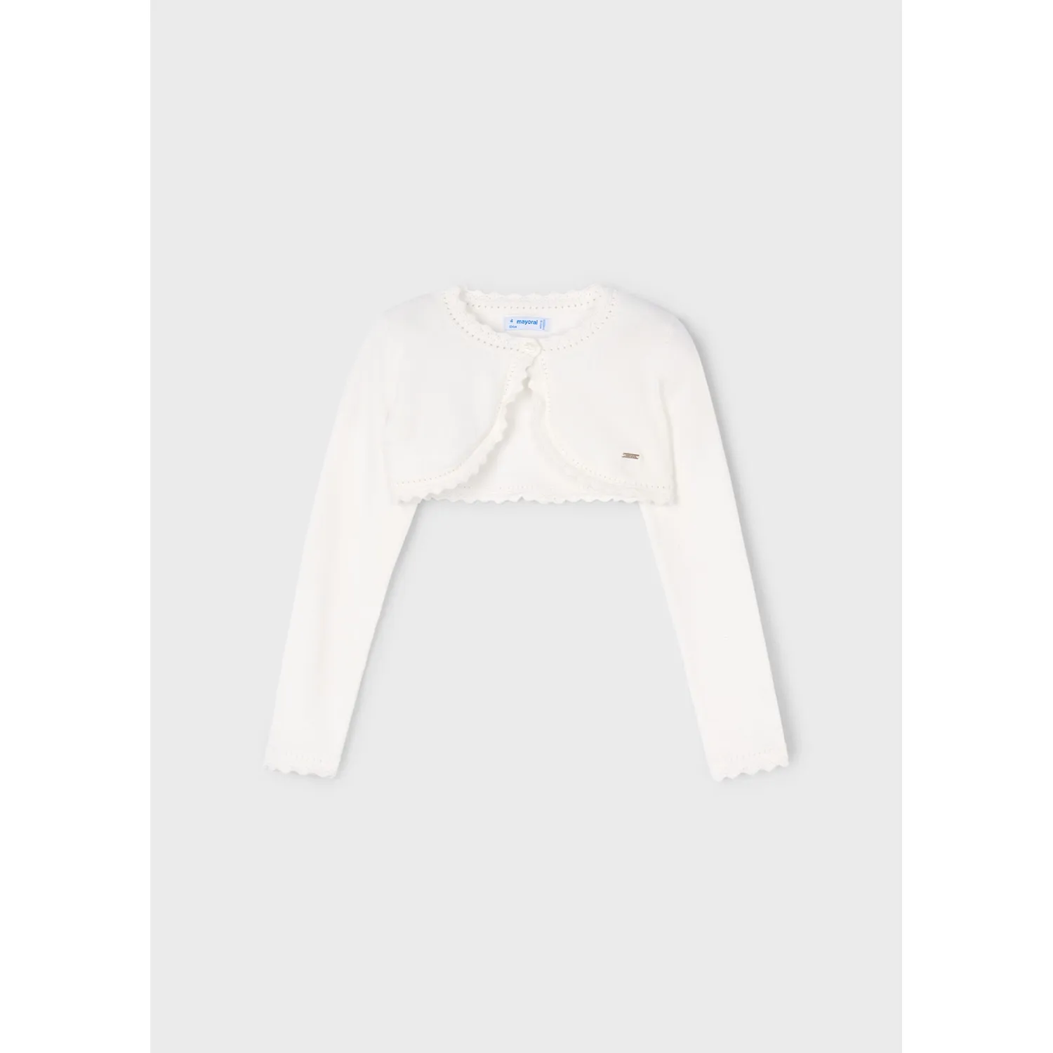 OFF WHITE KNIT BOLERO CARDIGAN SCALLOPED EDGE TRIM / 320-093