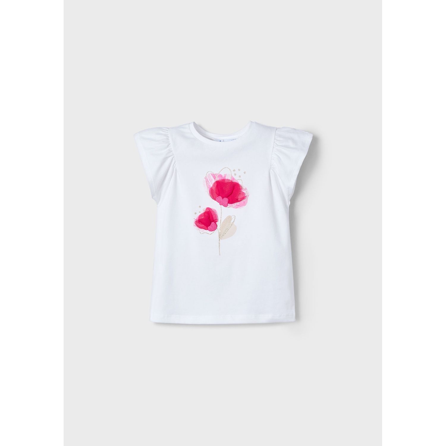 WHITE TSHIRT RED FLOWER APPLIQUE SLEEVELESS / 3002-054