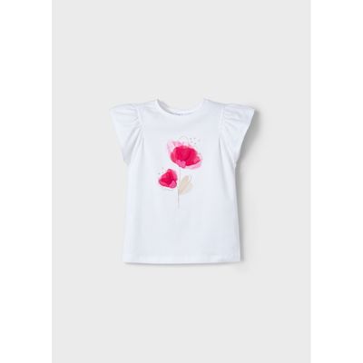 WHITE TSHIRT RED FLOWER APPLIQUE SLEEVELESS / 3002-054
