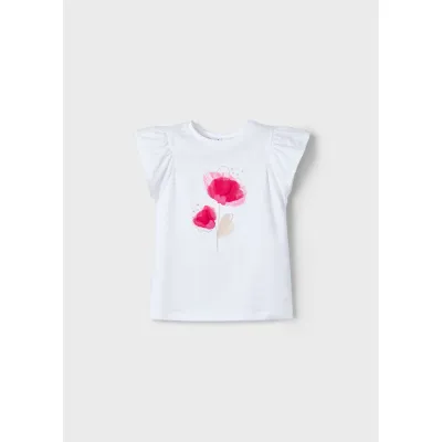 WHITE TSHIRT RED FLOWER APPLIQUE SLEEVELESS / 3002-054