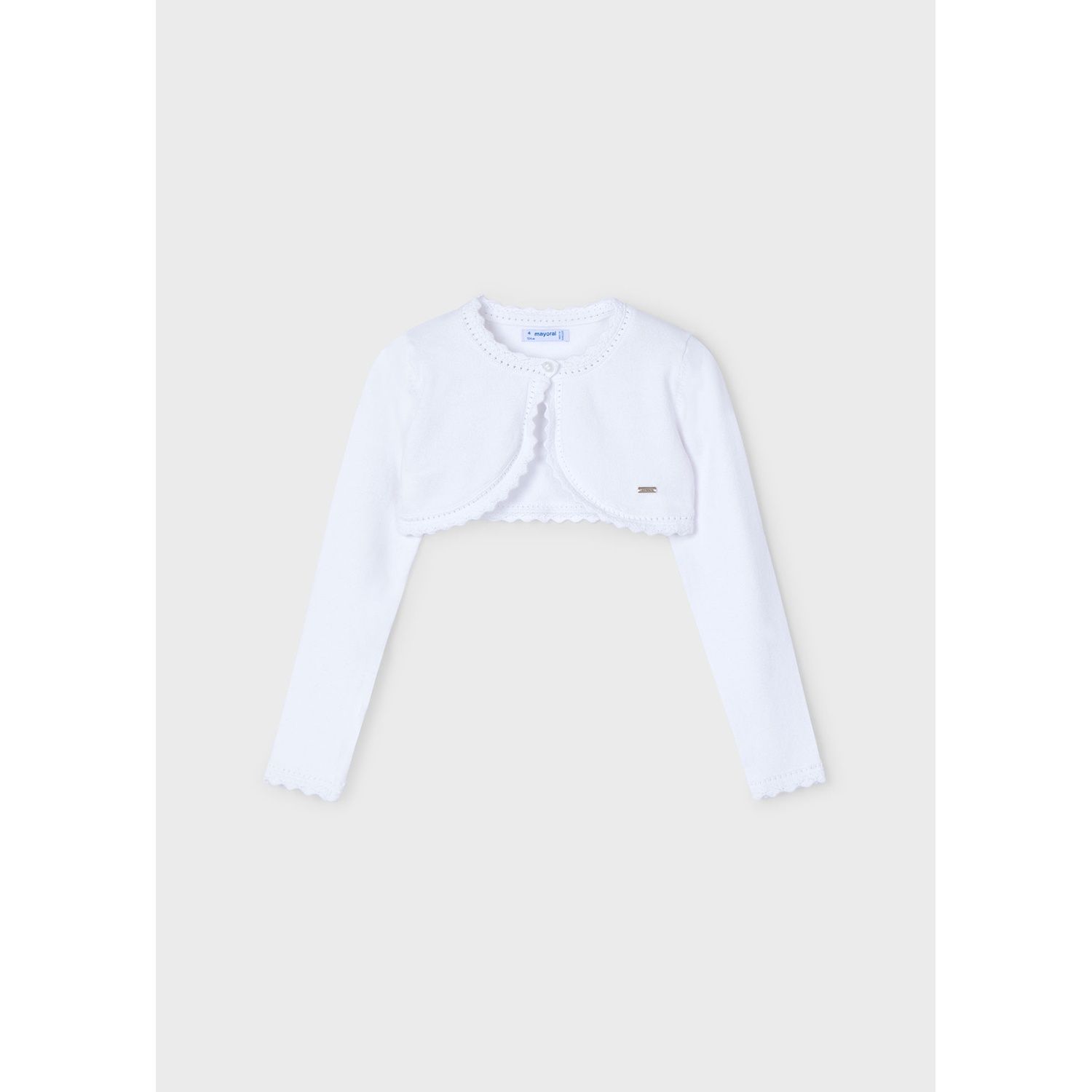 WHITE KNIT BOLERO CARDIGAN SCALLOPED TRIM / 320-089