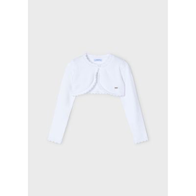 WHITE KNIT BOLERO CARDIGAN SCALLOPED TRIM / 320-089