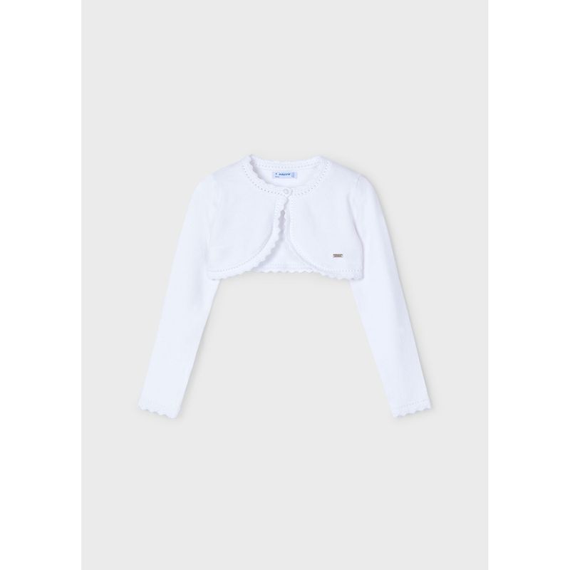 WHITE KNIT BOLERO CARDIGAN SCALLOPED TRIM / 320-089