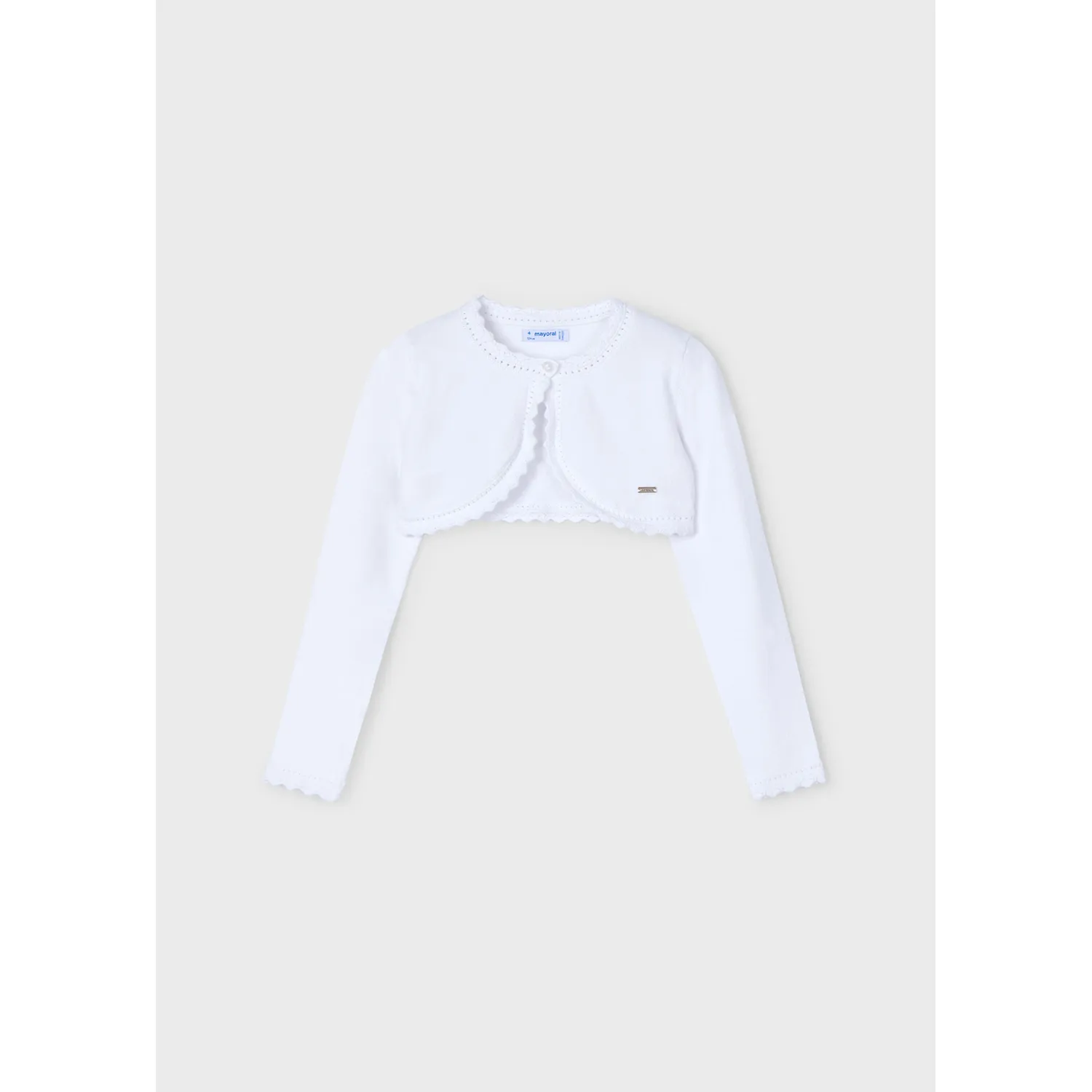 WHITE KNIT BOLERO CARDIGAN SCALLOPED TRIM / 320-089
