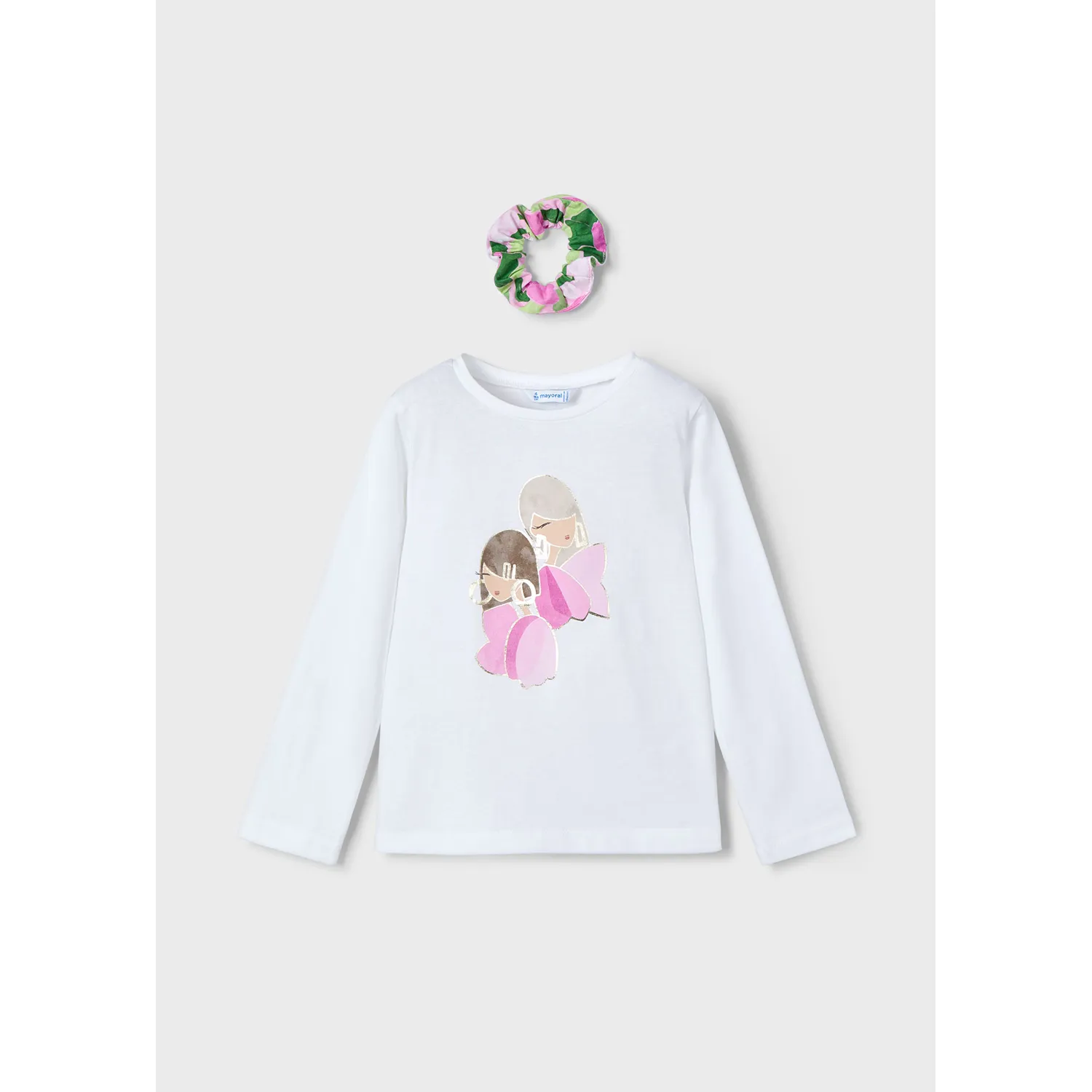 WHITE TSHIRT & SCRUNCHIE MCL LONG SLEEVE / 3016-047