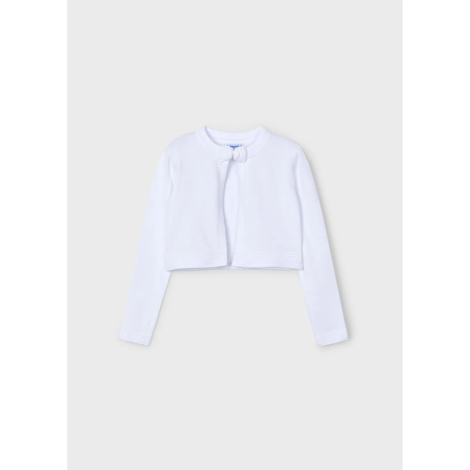 WHITE KNIT CARDIGAN 1 BUTTON CLOSURE BOW TRIM / 321-085