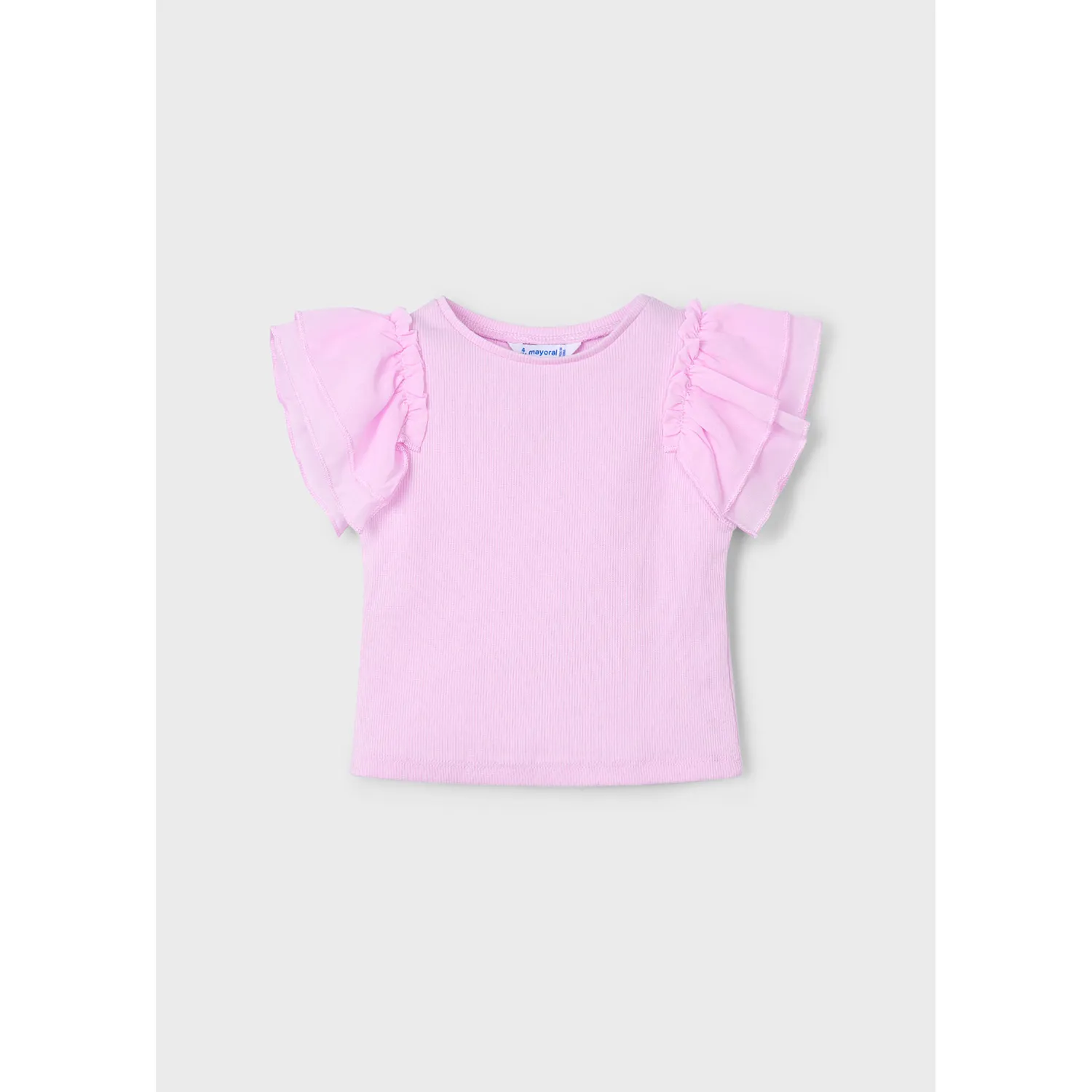 PINK RIBBED TSHIRT CHIFFON CAP SLEEVE / 3013-025