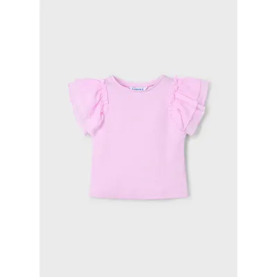 PINK RIBBED TSHIRT CHIFFON CAP SLEEVE / 3013-025