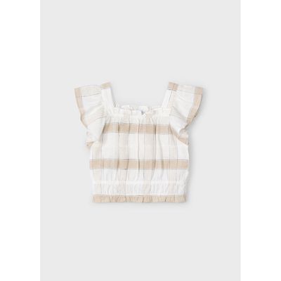 BEIGE & CREAM PLAID LINEN BLOUSE / 3183-027