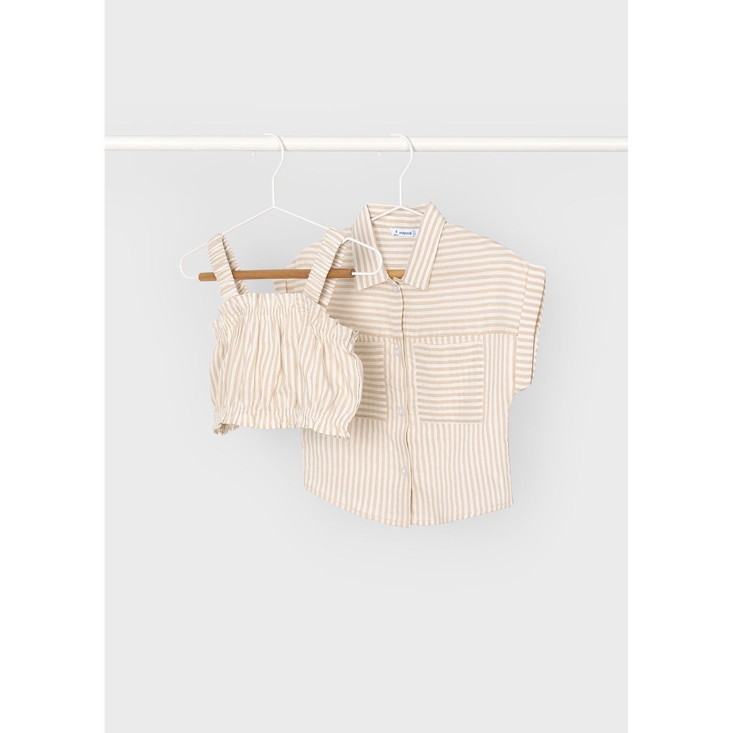 BEIGE & CREAM STRIPED 2PC BLOUSE SET / 3185-32