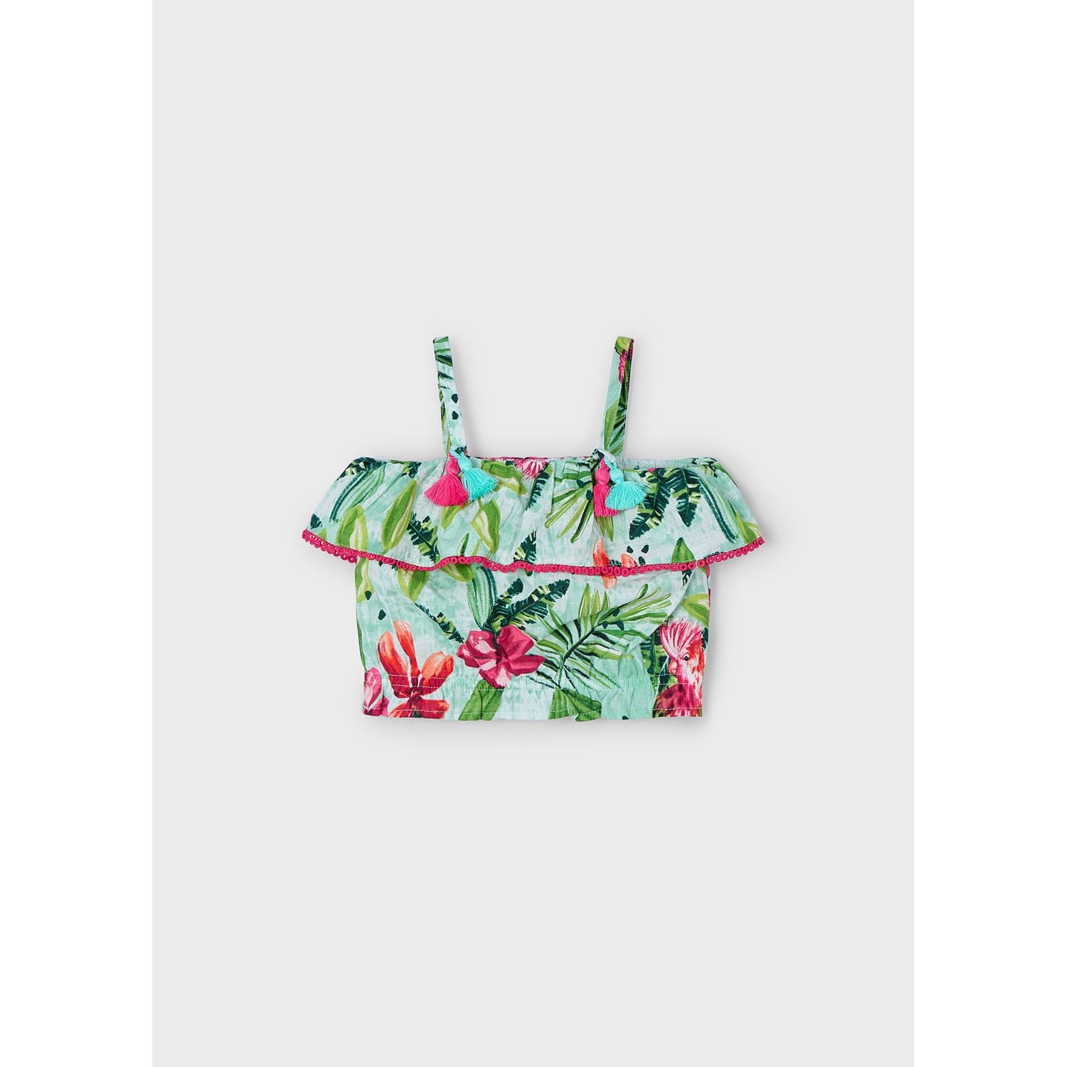 AQUA GREEN PRINTED TOP SPAGHETTI STRAPS RED TRIM / 3186-066