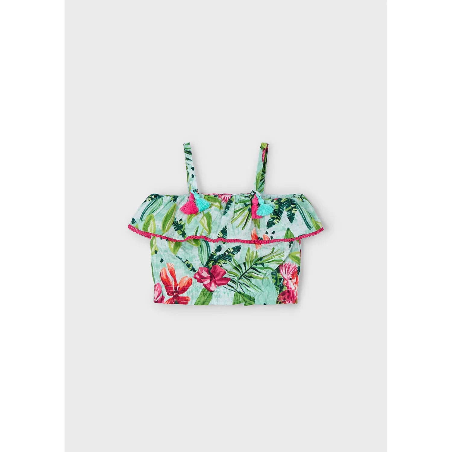 AQUA GREEN PRINTED TOP SPAGHETTI STRAPS RED TRIM / 3186-066