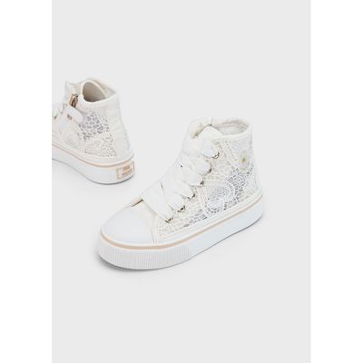 WHITE PLATFORM HIGH TOP SHOE LACE TRIM SIDE CLOSURE / 43613-059