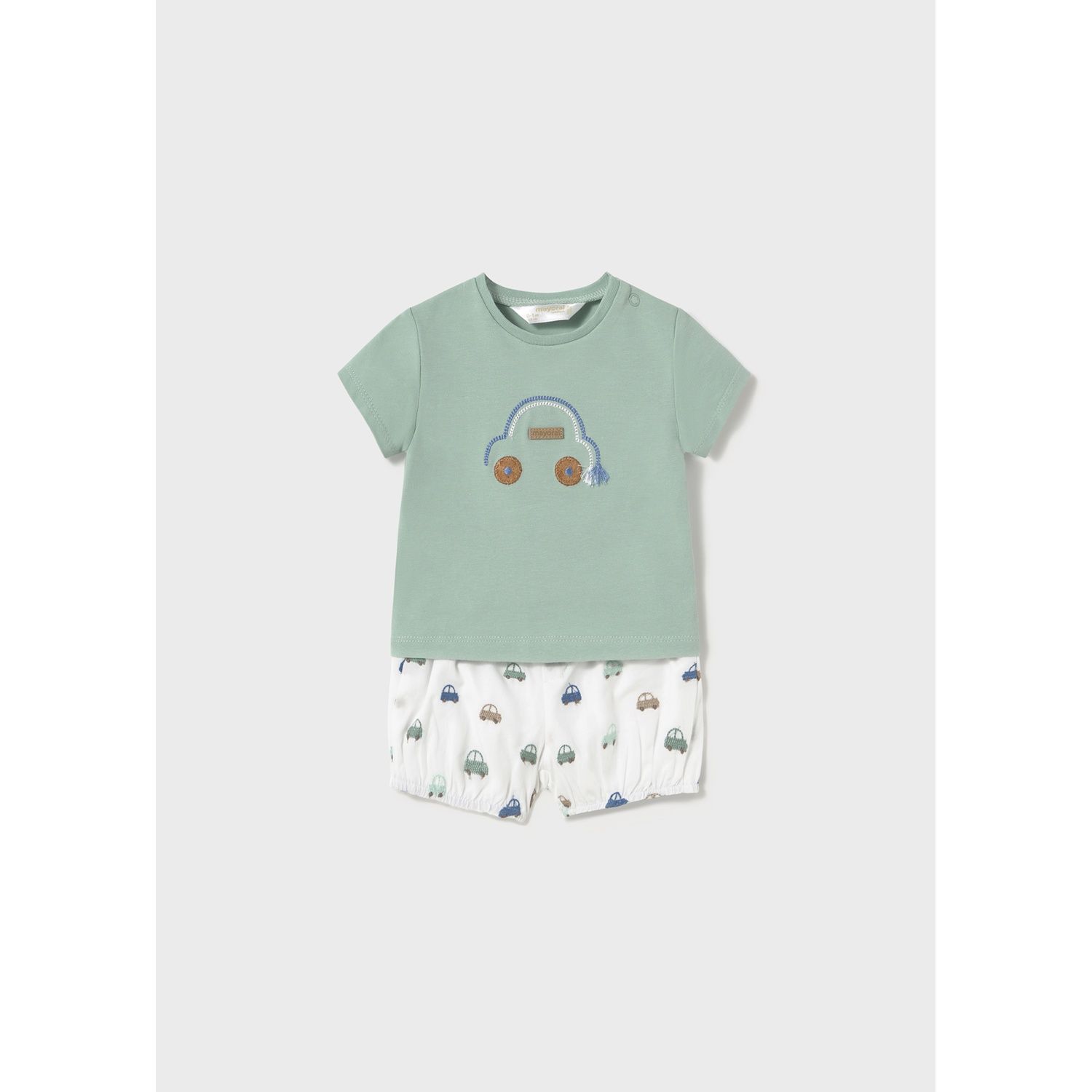 JADE GREEN 2PC SHORT SET CREAM CAR PRINTED SHORT / 1204-041